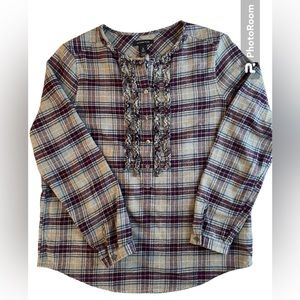 Lands End Flannel Henley Long Sleeve Plaid Shirt